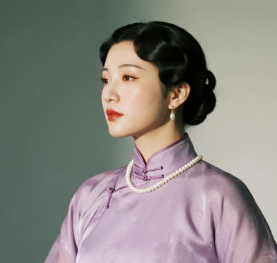 AI优雅旗袍电脑桌面壁纸 | 浅紫轻纱飘逸温婉女生8K超高清无水印套图