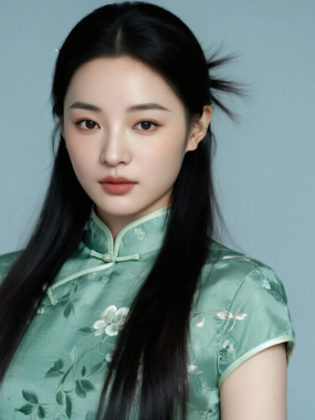 AI优雅旗袍电脑桌面壁纸 | 青绿绣裙清新自然女生8K超高清无水印套图