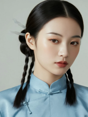 AI优雅旗袍电脑桌面壁纸 | 淡蓝收腰飘逸雅致女生8K超高清无水印套图
