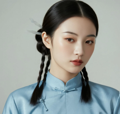 AI优雅旗袍电脑桌面壁纸 | 淡蓝收腰飘逸雅致女生8K超高清无水印套图