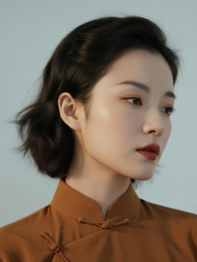 AI优雅旗袍电脑桌面壁纸 | 焦糖旗袍慵懒风情女生8K超高清无水印套图