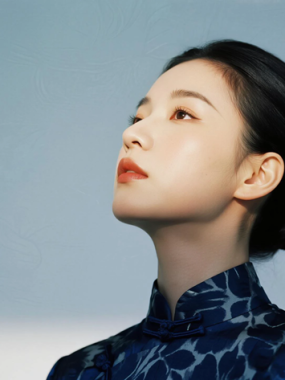 AI优雅旗袍电脑桌面壁纸 | 藏蓝暗花端庄古韵女生8K超高清无水印套图