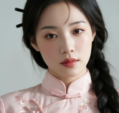 AI优雅旗袍电脑桌面壁纸 | 浅粉刺绣温柔甜美少女8K超高清无水印套图