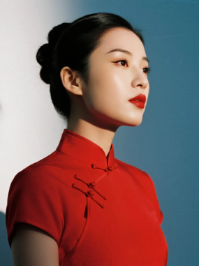 AI优雅旗袍电脑桌面壁纸 | 朱红盘扣明艳干练美人8K超高清无水印套图