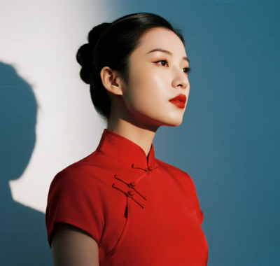 AI优雅旗袍电脑桌面壁纸 | 朱红盘扣明艳干练美人8K超高清无水印套图