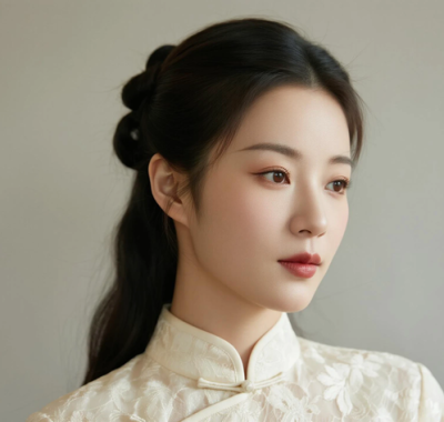 AI优雅旗袍电脑桌面壁纸 | 杏色蕾丝温柔甜美少女8K超高清无水印套图