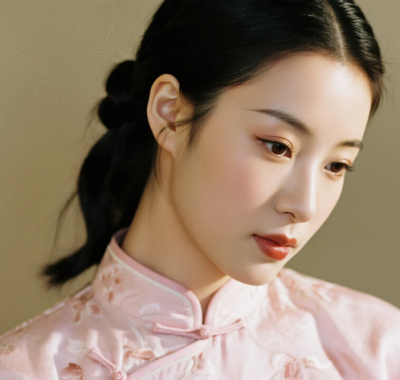 AI优雅旗袍电脑桌面壁纸 | 浅粉刺绣温柔甜美少女8K超高清无水印套图