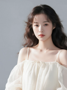 AI清新治愈电脑桌面壁纸 | 奶白泡泡纱吊带裙温柔少女8K无水印套图