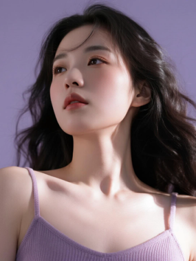 AI清新治愈电脑桌面壁纸 | 芋泥紫针织吊带裙软糯治愈少女8K无水印套图