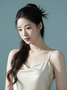 AI清新治愈电脑桌面壁纸 | 裸杏缎面吊带裙柔和治愈女生8K无水印套图