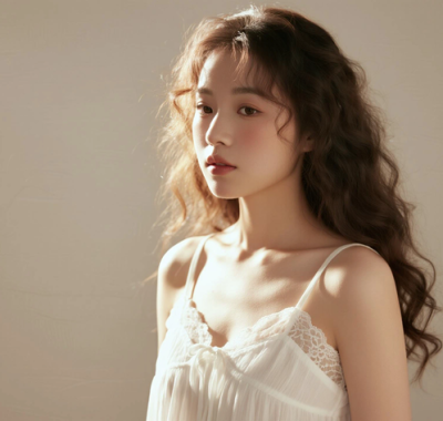 AI清新治愈电脑桌面壁纸 | 奶芋白蕾丝吊带裙纯净治愈少女8K无水印套图