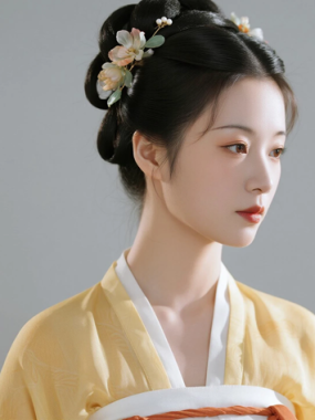 AI国风美人电脑桌面壁纸 | 鹅黄齐胸襦裙灵动少女8K超高清无水印套图