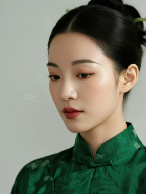 AI优雅旗袍电脑桌面壁纸 | 绿色旗袍清新淡雅8K超高清无水印套图