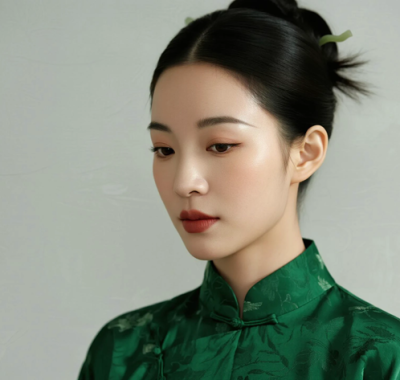 AI优雅旗袍电脑桌面壁纸 | 绿色旗袍清新淡雅8K超高清无水印套图