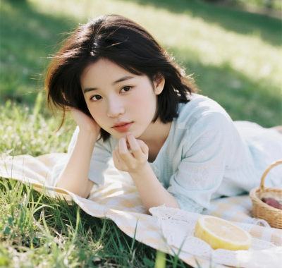 AI清新治愈高清图集 | 女生草地柔光治愈套图
