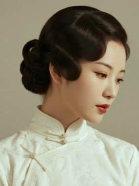 AI优雅旗袍电脑桌面壁纸 | 象牙白蕾丝旗袍温婉知性女生8K无水印套图