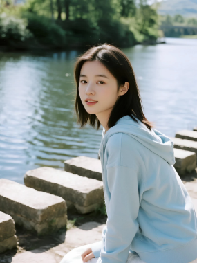 AI清新治愈高清图集 | 女子湖边倒影静谧套图