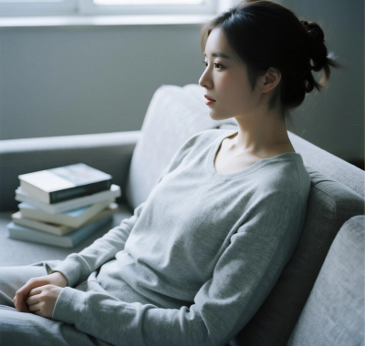 AI清新治愈高清图集 | 女生浅灰简约高级套图