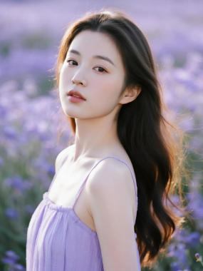 AI清新治愈高清图集 | 女生浅紫唯美温柔套图