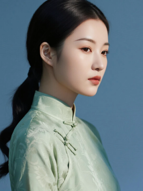 AI优雅旗袍电脑桌面壁纸 | 豆青暗纹温婉恬静女生8K超高清无水印套图