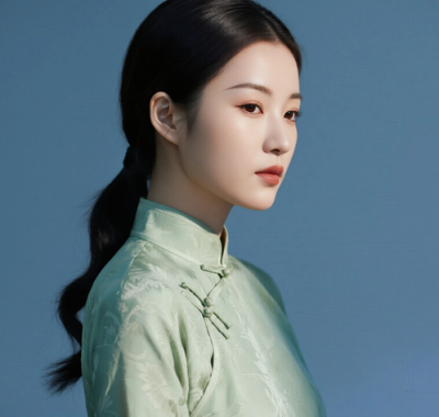 AI优雅旗袍电脑桌面壁纸 | 豆青暗纹温婉恬静女生8K超高清无水印套图