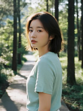 AI清新治愈高清图集 | 女生林间光影柔和套图