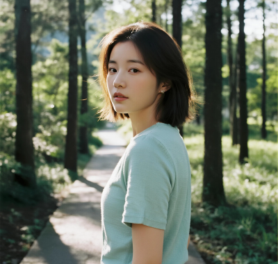 AI清新治愈高清图集 | 女生林间光影柔和套图