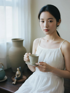AI清新治愈高清图集 | 女生陶瓷肌理高级套图