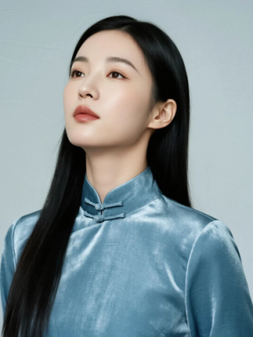 AI优雅旗袍电脑桌面壁纸 | 雾蓝丝绒素雅清冷女生8K超高清无水印套图
