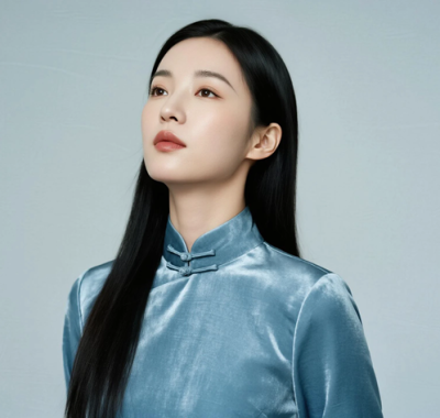 AI优雅旗袍电脑桌面壁纸 | 雾蓝丝绒素雅清冷女生8K超高清无水印套图