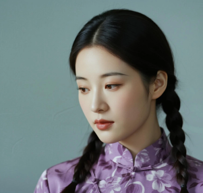 AI优雅旗袍电脑桌面壁纸 | 芋紫斜襟柔美温婉女生8K超高清无水印套图