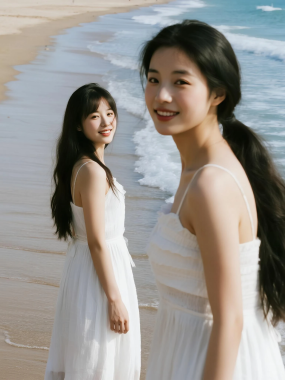 AI清新治愈高清图集 | 女子海边浅滩通透套图