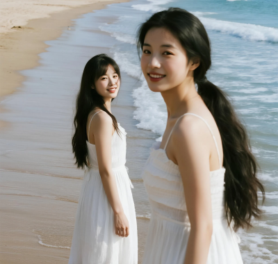 AI清新治愈高清图集 | 女子海边浅滩通透套图