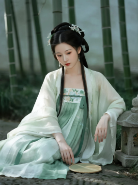 AI国风美人高清图集 | 女子青竹襦裙清冷套图