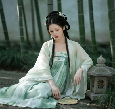 AI国风美人高清图集 | 女子青竹襦裙清冷套图