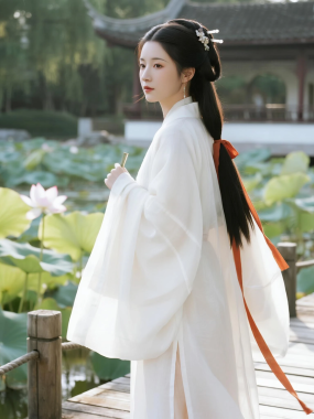 AI国风美人高清图集 | 女子荷塘汉服温婉套图