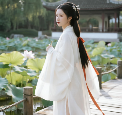 AI国风美人高清图集 | 女子荷塘汉服温婉套图