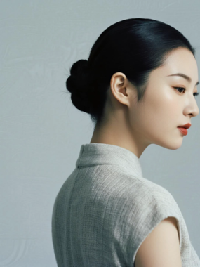 AI优雅旗袍电脑桌面壁纸 | 奶灰拼接娴静柔和女生8K超高清无水印套图