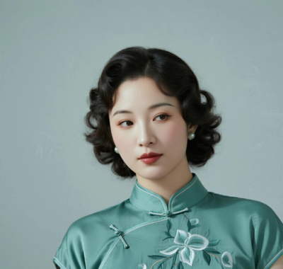 AI优雅旗袍电脑桌面壁纸 | 豆沙绿绣花素雅安然女生8K超高清无水印套图