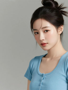 AI美图清新治愈电脑桌面壁纸 | 天蓝穿搭灵动元气女生8K超高清无水印套图