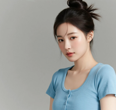 AI美图清新治愈电脑桌面壁纸 | 天蓝穿搭灵动元气女生8K超高清无水印套图