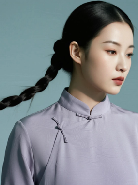 AI优雅旗袍电脑桌面壁纸 | 灰紫两件套闲适柔和女生8K超高清无水印套图