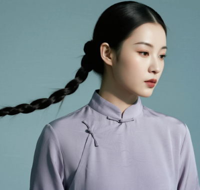 AI优雅旗袍电脑桌面壁纸 | 灰紫两件套闲适柔和女生8K超高清无水印套图