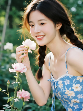 8K花园纯欲AI壁纸 | 碎花吊带裙清新套图