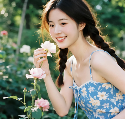 8K花园纯欲AI壁纸 | 碎花吊带裙清新套图