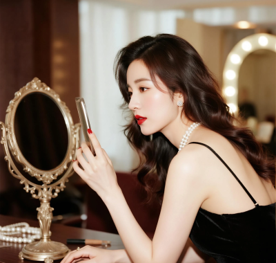 8K复古纯欲风女生 | 丝绒吊带化妆镜套图