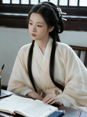 AI国风美人高清图集 | 女子窗边书卷书香套图