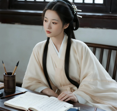 AI国风美人高清图集 | 女子窗边书卷书香套图