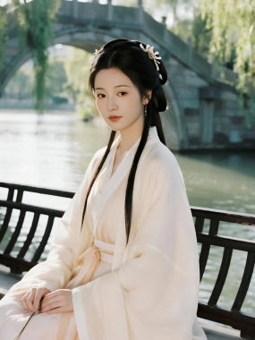 AI国风美人高清图集 | 女子小桥流水温婉套图