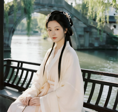 AI国风美人高清图集 | 女子小桥流水温婉套图